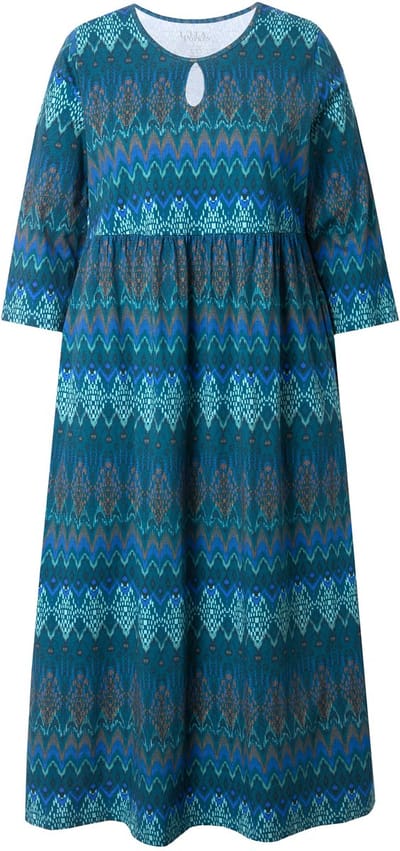 Ulla Popken - Dames - Jersey jurk A-lijn druppelvormige hals 3/4-mouw - Marine - Maat 54+