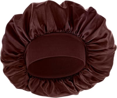 Allecto Plus - Zijden bonnet voor dames en heren - Satijnen haarbonnets - Verstelbaar en omkeerbaar - Zwart/koffiebruin - Geschikt voor krullend haar en vlechten - Comfortabele slaapmuts