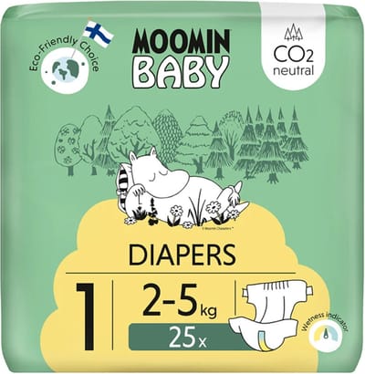 Moomin Baby - Eco Wegwerpluiers - Maat 1 - Nordic Swan Ecolabel - Veilige keuze - Anti-allergisch - CO2-neutraal