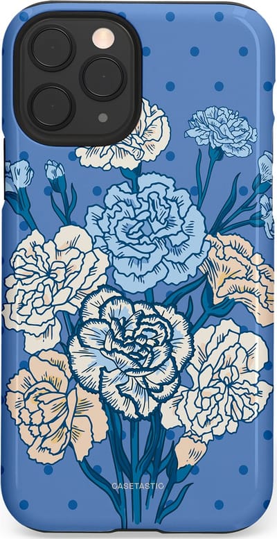 Casetastic hoesje geschikt voor Apple iPhone 11 Pro - Dubbellaagse bescherming - Anjer boeket - Fashion Case - Lavendel Lichtblauw Zilver