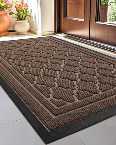 Famanu - Antislipdeurmat Buiten, Robuuste Buitendeurmat Weerbestendig, Wasbare Vuilvangmat 90x150cm, Deurmat Buiten, Deurmat Buiten Voor Voordeur, Buiten, Entree – Bruin
