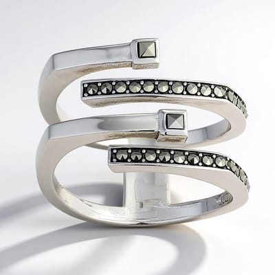 Cavill - Zilveren ring 925 sterling zilver geoxideerd - 0 289 ct Marcasiet met carré en rond geslepen stenen - Elegante damesring uniek ontwerp