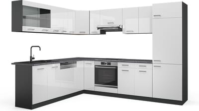 Vicco Hoekkeuken R-Line, Wit Hoogglans/Antraciet, 287 x 227 cm, WB Antraciet