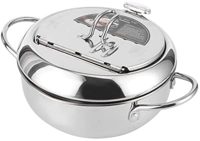 Mini Stalen Koekenpan met Thermometer - 24cm - Japanse Stijl Frituurpan