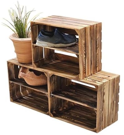 Gevlamde houten wijnkisten, fruitkisten met middenplank/tussenplank, plank voor opbergen van schoenenrek (set van 50 of 3 stuks, met lange legplank)