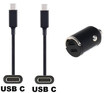 OneOne auto snellader met 2 poorten + 1,0m sterke USB C naar C kabel. 40W (2x 20W) lader. Autolader adapter past op Samsung Galaxy M21, M30, M40, M54, M55s, M05, F42, M10s, M11, Z, M06, M42, M20, M31s, M32, M32, F05