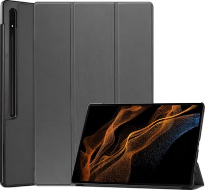 Hoes Geschikt voor Samsung Galaxy Tab S10 Ultra Hoes Book Case Hoesje Trifold Cover Met Uitsparing Geschikt voor S Pen - Hoesje Geschikt voor Samsung Tab S10 Ultra Hoesje Bookcase - Grijs