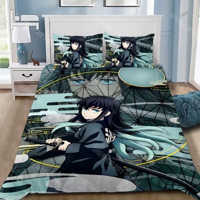 Demon Slayer Muichiro tokito Dekbedovertrek Kussensloop Beddengoedset Volwassene Jongen Meisje Slaapkamer Decoratie Kinderen Cadeau Eenpersoonsmaat EU Single 135x200cm