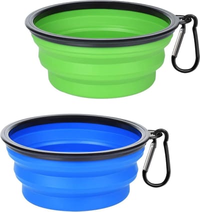 2x Opvouwbare Drinkbak/Voerbak - Waterbak Kat en Hond - Siliconen Drinkbak - Opvouwbare Voerbak - Waterbak - Opvouwbaar Drinkbakje - Reisvoerbak - 350 ML - Blauw + Groen