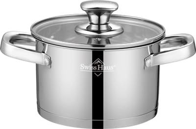 Swiss Haus® EC16 Kookpan Met Deksel - Ø16 cm / 2.0L RVS Soeppan - PFAS Vrij - Geschikt Voor Inductie - Vaatwasserbestendig - Ovenbestendig tot 260°C - RVS
