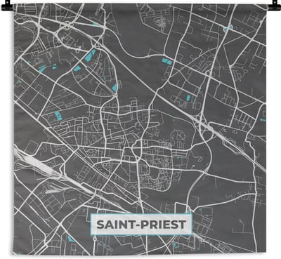 Wandkleed - Wanddoek - Saint-Priest - Frankrijk - Plattegrond - Kaart - Stadskaart - 180x180 cm - Wandtapijt