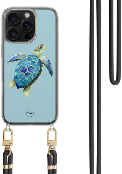 Casevibes - Telefoonhoesje met koord - Geschikt voor Apple iPhone 16 Pro - Schildpad - Blauw - Print