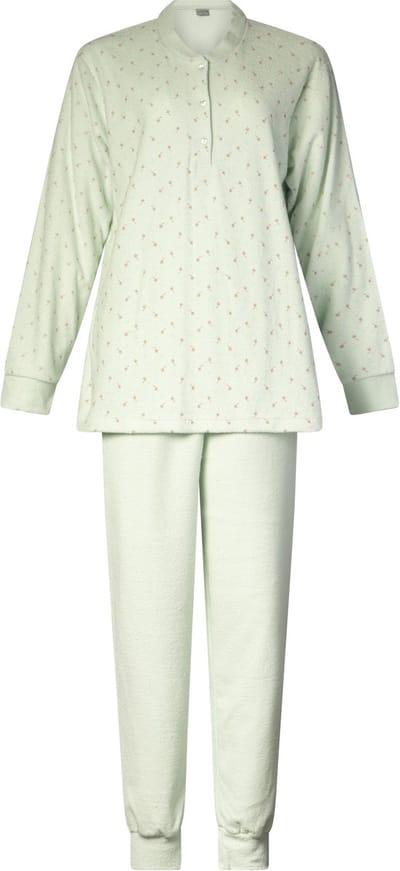 Lunatex - warme dames pyjama 124250 - aangeruwd badstof - groen - maat S