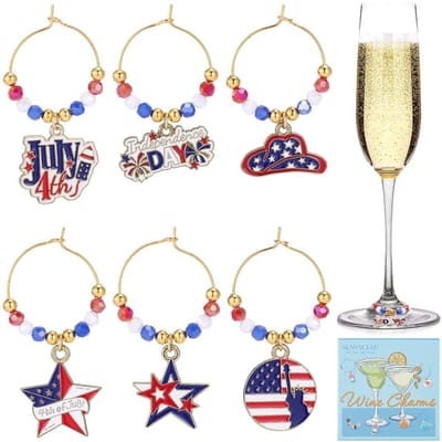Dailygoods - SUNNYCLUE 1 Doos 6 Stks Wijnglas Identifiers Wijn Markers Charms Onafhankelijkheidsdag 4 Juli Patriottische Amerikaanse Vlag Ons Vlaggen Drinken Charms voor het Verzamelen Bruiloft Gunst Dranken Decor