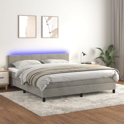 vidaXL - Boxspring - met - matras - en - LED - fluweel - lichtgrijs - 180x200 - cm