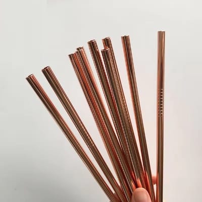 Go Go Gadget - Herbruikbare Metalen Rietjes - Recht - 1 set van 10 stuks – Rose Gold