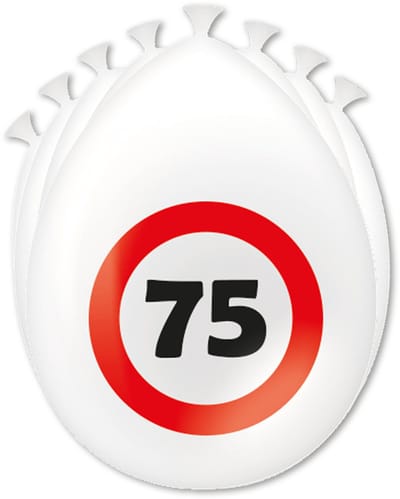 Q2P - Ballonnen - 75 Jaar - Verjaardag Versiering - Verkeersbord - 8 Stuks - Feest Versiering - Rood - Wit