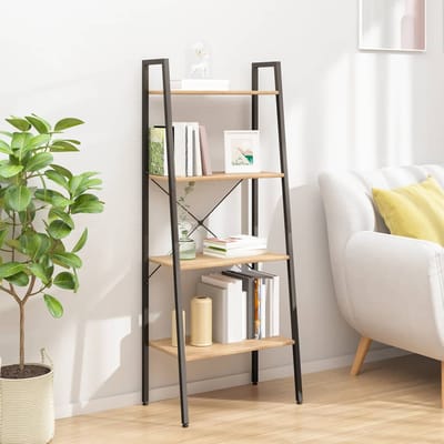 vidaXL - Ladderrek - met - 4 - schappen - 56x35x140 - cm - lichtbruin - en - zwart