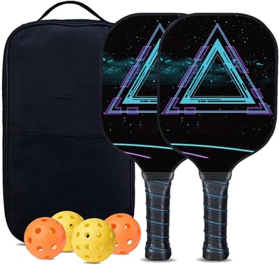 Pickleball-racketset, lichtgewicht glasvezelrackets, inclusief 4 pickleballs, 2 rackets en 1 opbergtas. Geschikt voor zowel beginners als professionals
