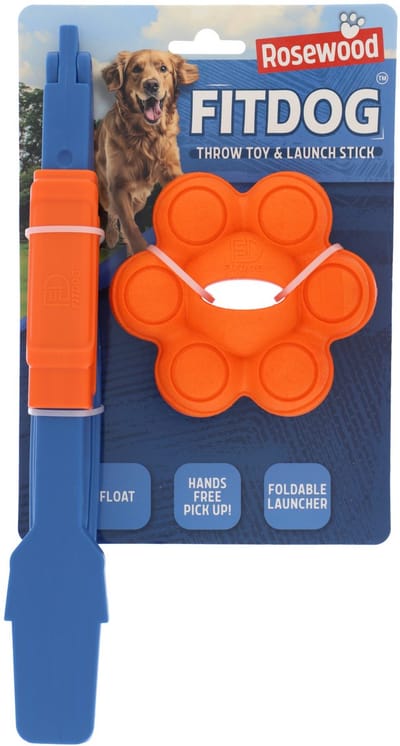 Rosewood FitDog Apporteerset Hond - Inklapbare Werpstok met Drijvende Hondenbal - Oranje/Blauw