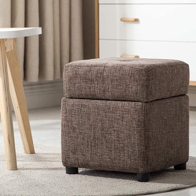 Poef met opbergruimte - Voetenbank kruk - Voeten rusten - Stevige houten poten - Kubus design - Linnen stof