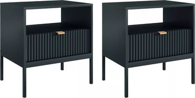 Vente-unique Set van 2 nachtkastjes met 1 lade en 1 nis - Zwart - LIOUBA