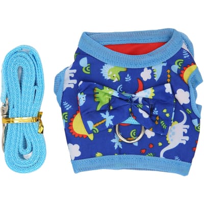 Katten Tuigjes en Lijn Cartoon Dinosaurus Patroon Ademend Katten Wandelvest met Strepen voor S blue