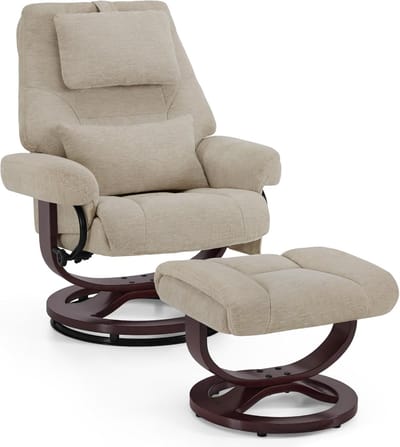 Relaxfauteuil met voetenbank - Draaibare stoel - Ontspannen tv kijken - Verstelbaar hoofdkussen - 154 x 84 x 107 cm