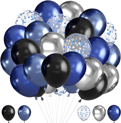 SnelShoppen - Multicolour Metallic Balloons 49 Stuks - Navy Blauw en Zilver Ballonnen - Latex Ballonnen - Feestdecoratie voor Verjaardag en Feestjes