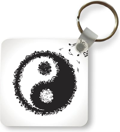 Sleutelhanger - Uitdeelcadeautjes - Een illustratie van een Yin en Yang logo dat bestaat uit muzieknoten - Plastic