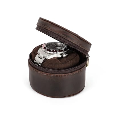 JHUBERS- Horloge Doos Leren Cilinder - Reisvriendelijk - Draagbare Opbergdoos - Premium Volnerfleer - Duurzaam - Voor Mechanische Horloges - Horlogeopbergdoos