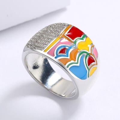 Bague pour femme en émail fait main avec un sens artistique color block, amour et colle, pour mariée No. 7 gray