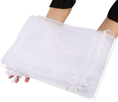 50 Organza Gift Bags 20x30cm/7.9x11.8in Drawstring Jewelry Bags for Birthday Wedding Party Packaging (White), Pack of