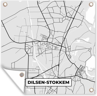 Tuin poster België – Dilsen Stokkem – Stadskaart – Kaart – Zwart Wit – Plattegrond - 200x200 cm - Tuindoek