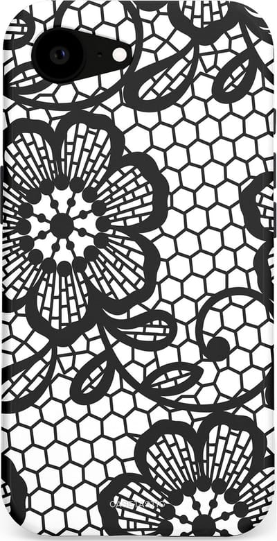 Casetastic Hoesje Geschikt voor Apple iPhone 16e Magsafe - Stijlvolle Beschermende Duo-layer Case - Zwart Bloemenpatroon