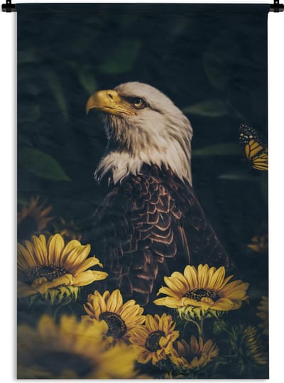 Wandkleed - Wanddoek - Adelaar - Geel - Bloemen - Botanisch - 120x180 cm - Wandtapijt
