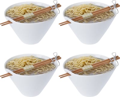 Excellent Houseware Ramen bowl - 4x - inclusief chopsticks - porselein - noodle kom set