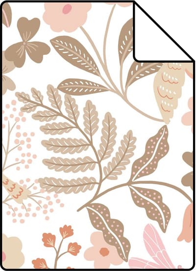 Proefstaal ESTAhome behang bloemen en vogels terracotta, taupe en roze - 26.5 x 21 cm - 131391-S