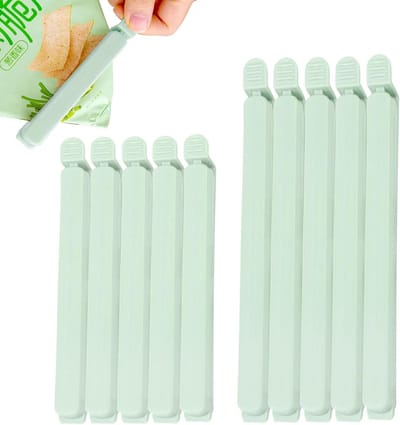 Verpakking met 10 sluitclips voor zakken - 15 cm 12 cm sluitclips - herbruikbare sluitclips voor zakken - diepvrieszakken, snacks, noten, koffie (groen)