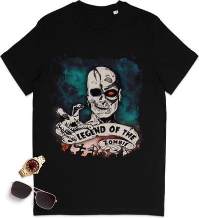 Heren t shirt met Zombie Skull - Mannen tshirt met print - Maten: S t/m 3XL - Shirt kleur: zwart.