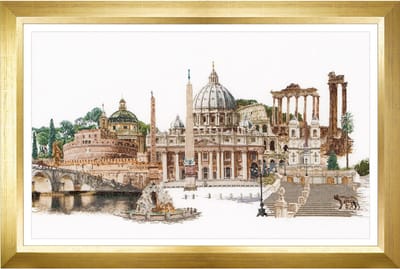 Thea Gouverneur - Borduurpakket met telpatroon - 499 - Voorgesorteerde DMC Garens - Rome Italië - Linnen - 79 cm x 50 cm - DIY Kit