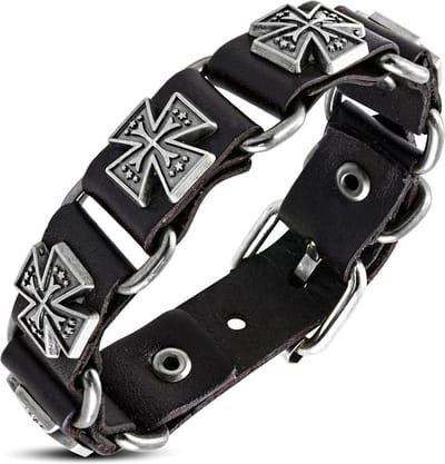Amanto Armband Aissa - Heren - Leer - Studs - Kruis - 20 mm - 22 cm