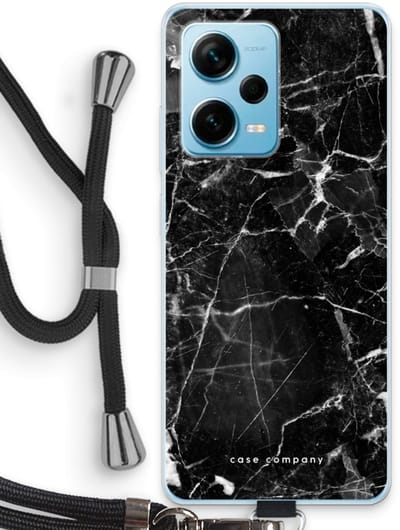 Case Company® - Hoesje met koord geschikt voor Xiaomi Redmi Note 12 Pro Plus hoesje met Koord - Zwart Marmer - Telefoonhoesje met Zwart Koord - Bescherming aan alle Kanten en Over de Schermrand