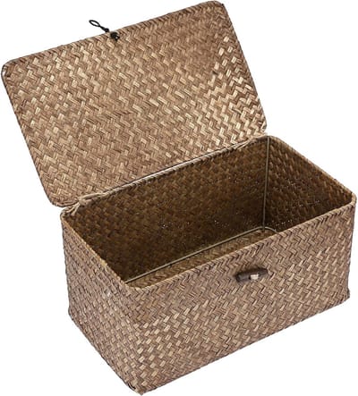 Opbergmand met Deksel van Hout, Opbergdoos voor Planken, Organiser voor Tafel (31 x 18 x 15 cm) - Ideaal voor Ruimtebesparing en Organisatie