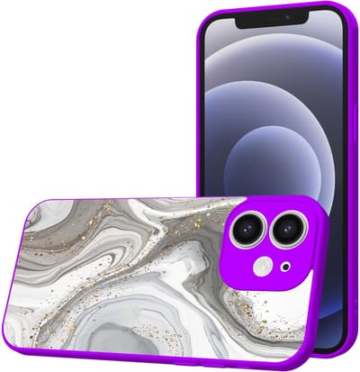 Smartphonica Telefoonhoesje Geschikt voor iPhone 12 met Zilver Marmer opdruk - TPU Back Cover Case Silver Marble Design - Paars geschikt voor iPhone 12