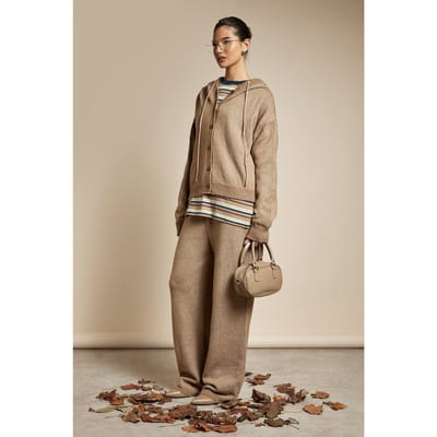 boohoo Dames Gebreide oversized hoodie met knoopsluiting en wijde pijpen | Taupe | Maat: Small