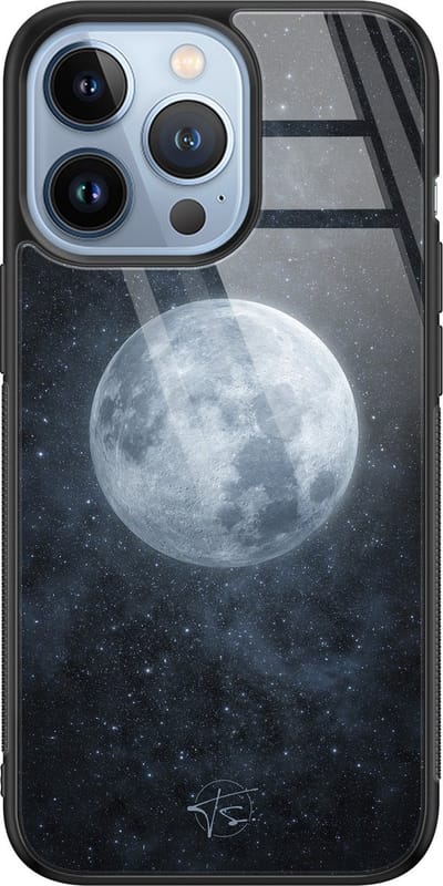 Hoesje geschikt voor iPhone 13 Pro - Maan - Luxe Hard Case - Natuur - Blauw - Mooie Telefoonhoesjes