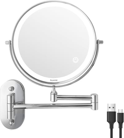 Dimbare Makeup Spiegel met Led-Verlichting en Vergroting - Wandmontage, 360° Draaibaar, Oplaadbaar voor Badkamer