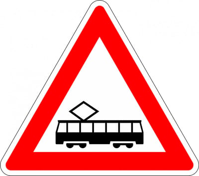 Tram kruising sticker, J14 50 mm - 10 stuks per kaart