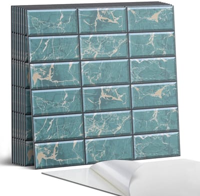 Coloray Plaktegels - Marmeren tegelpatroon Portugese Tegels - 30 cm x 30 cm - Turkoois Plaktegels - 9 stuks - Vierkant PVC Tegels - Plaktegels Keuken - Zelfklevende Vloertegels - Vinyl Tegels Zelfklevend - Zelfklevende Tegels